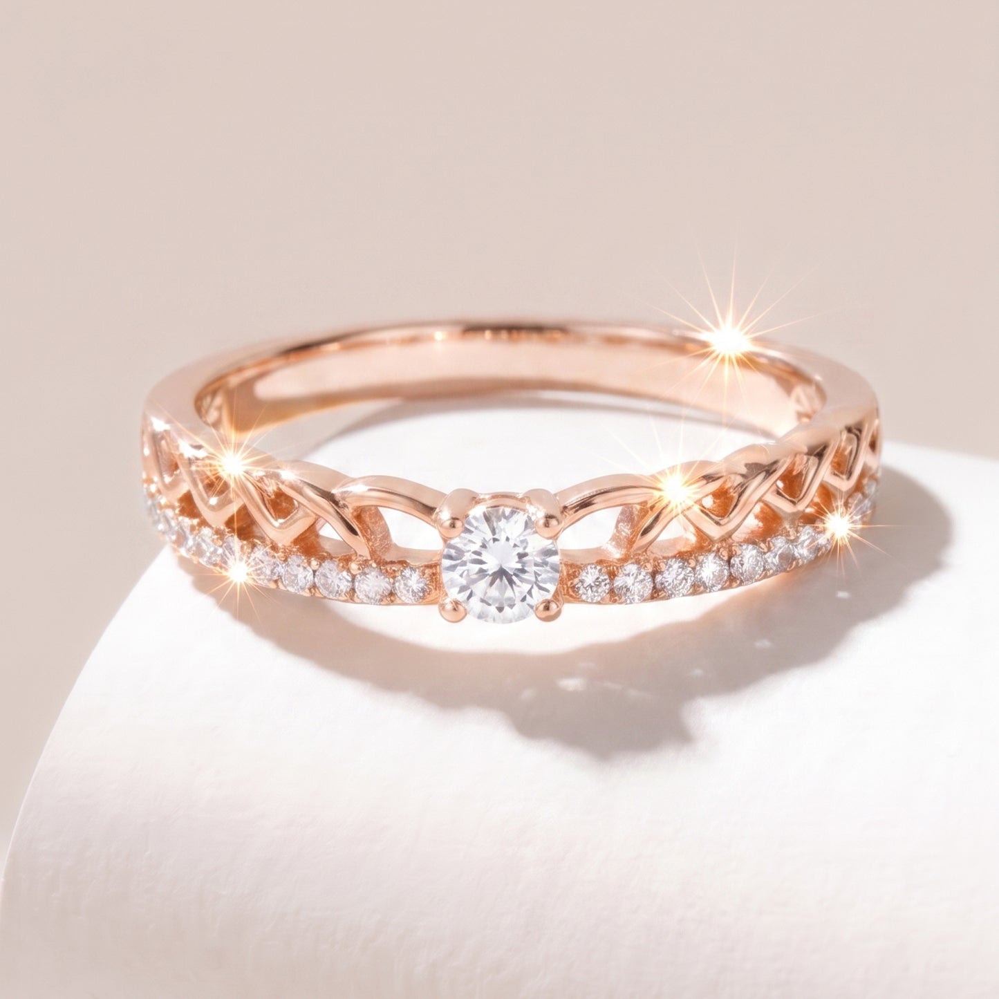 18K carat rose-gold Solitaire Crown diamond ring
