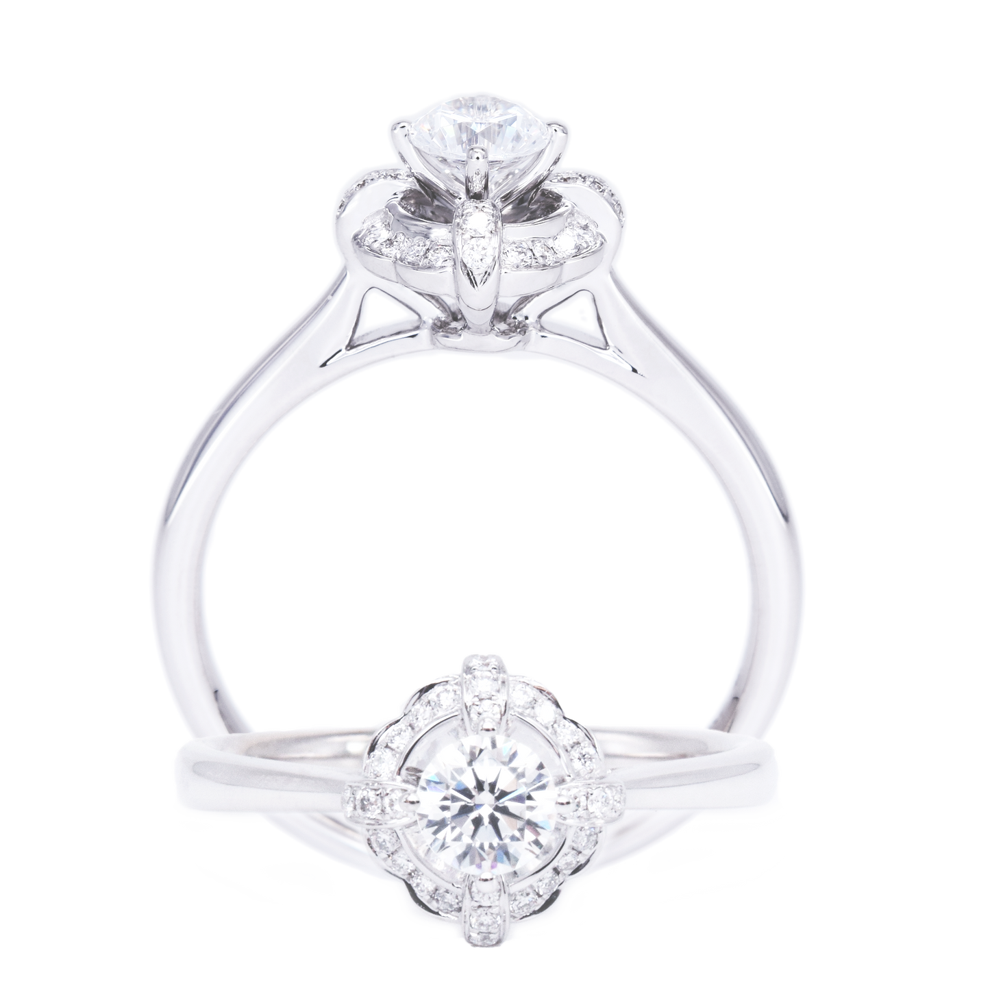 18 carat white-gold Signature Wishing Fountain solitaire ring setting (setting only) - Cupid Jewellery