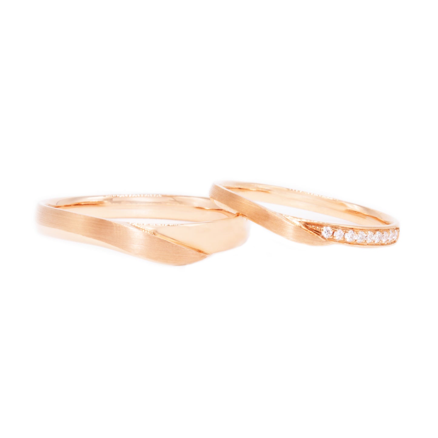 18 carat Rose gold Corolla wedding band set