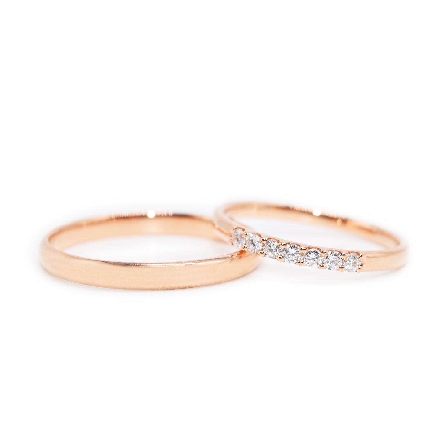 18 carat Rose gold "Pure" wedding band set