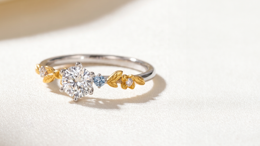 The Custom "Pixie" Commission: A Two-Tone Botanical Engagement Ring with Lab-Grown Blue Diamond Accent