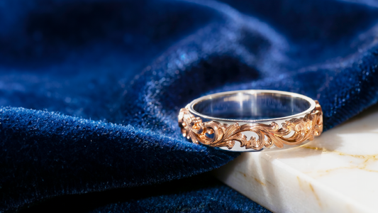 The Custom "Ricky" Commission: Two-Tone Men’s Wedding Band with Raised Rose Gold Karakusa (唐草纹) Motif