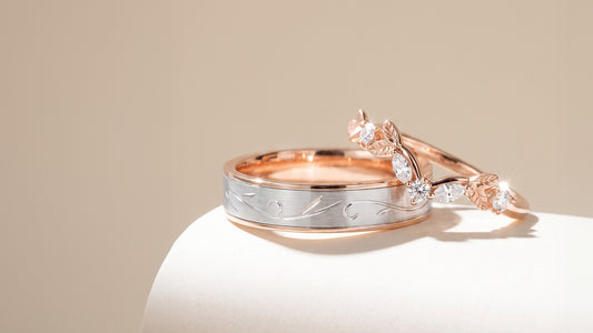 The Bespoke "Verdant" Commission: Two-Tone Botanical Engraving and Marquise Diamond Garland Wedding Bands