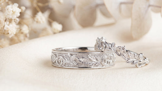 The "Justin & Melina" Commission: Bespoke Botanical Wedding Bands and the Art of Complementary Engraving