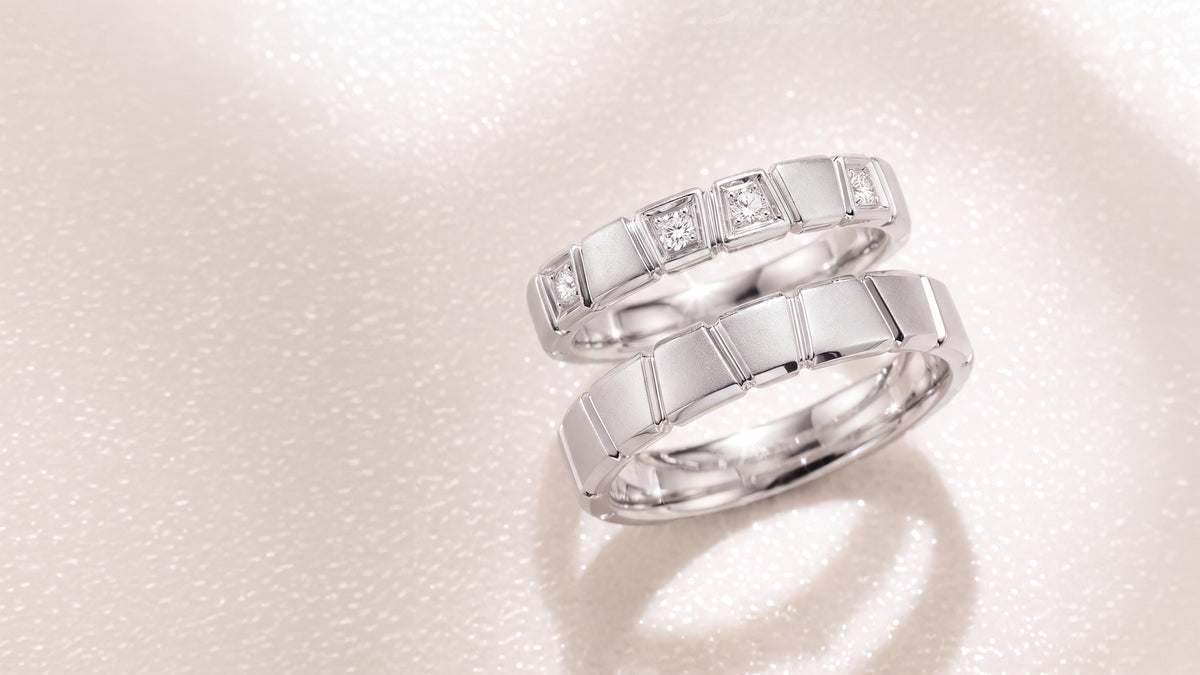 Geometry in Harmony: The Custom Alternating Trapezoid Wedding Band Suite