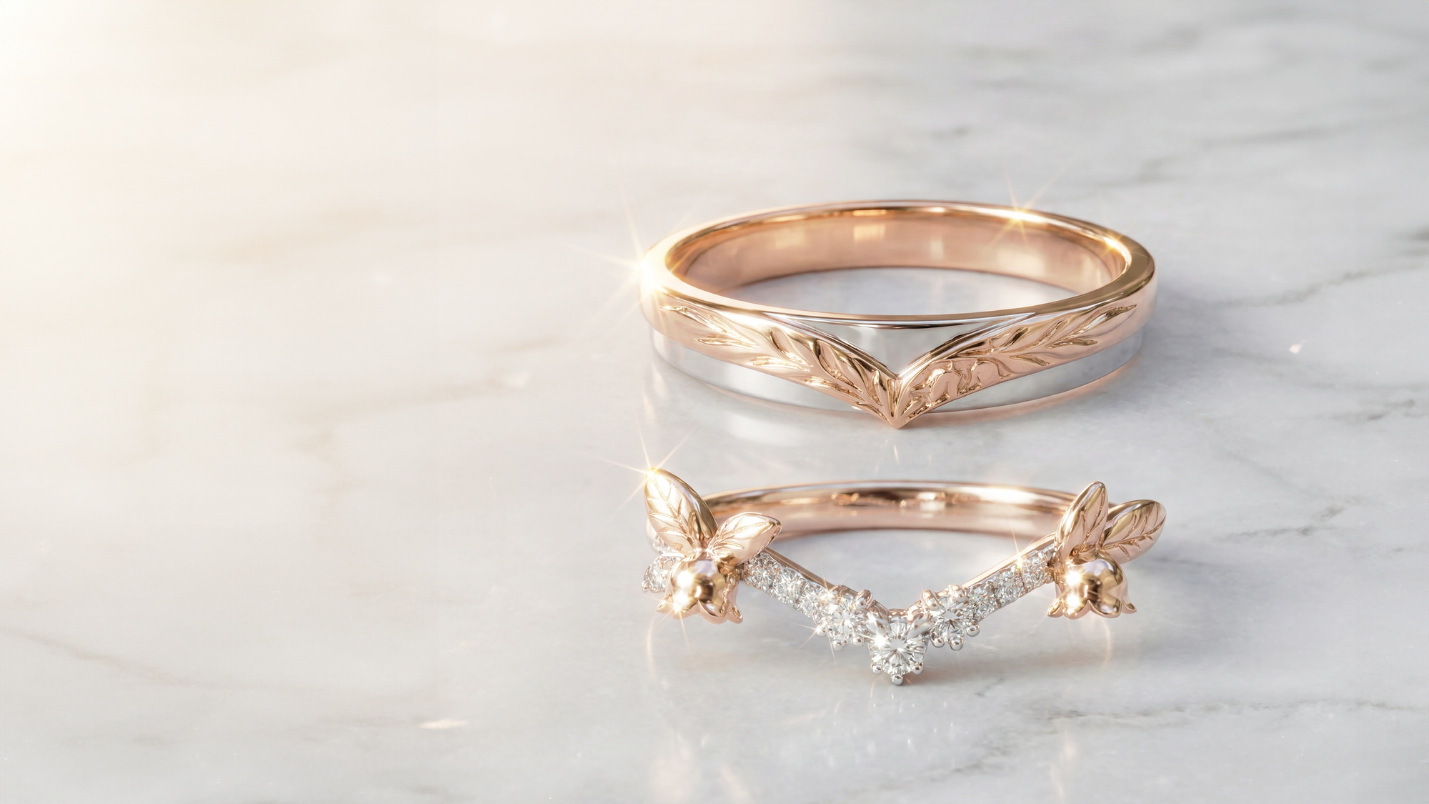 The Custom "Le Muguet" Commission: Sculptural Lily of the Valley Wedding Bands in Two-Tone Gold