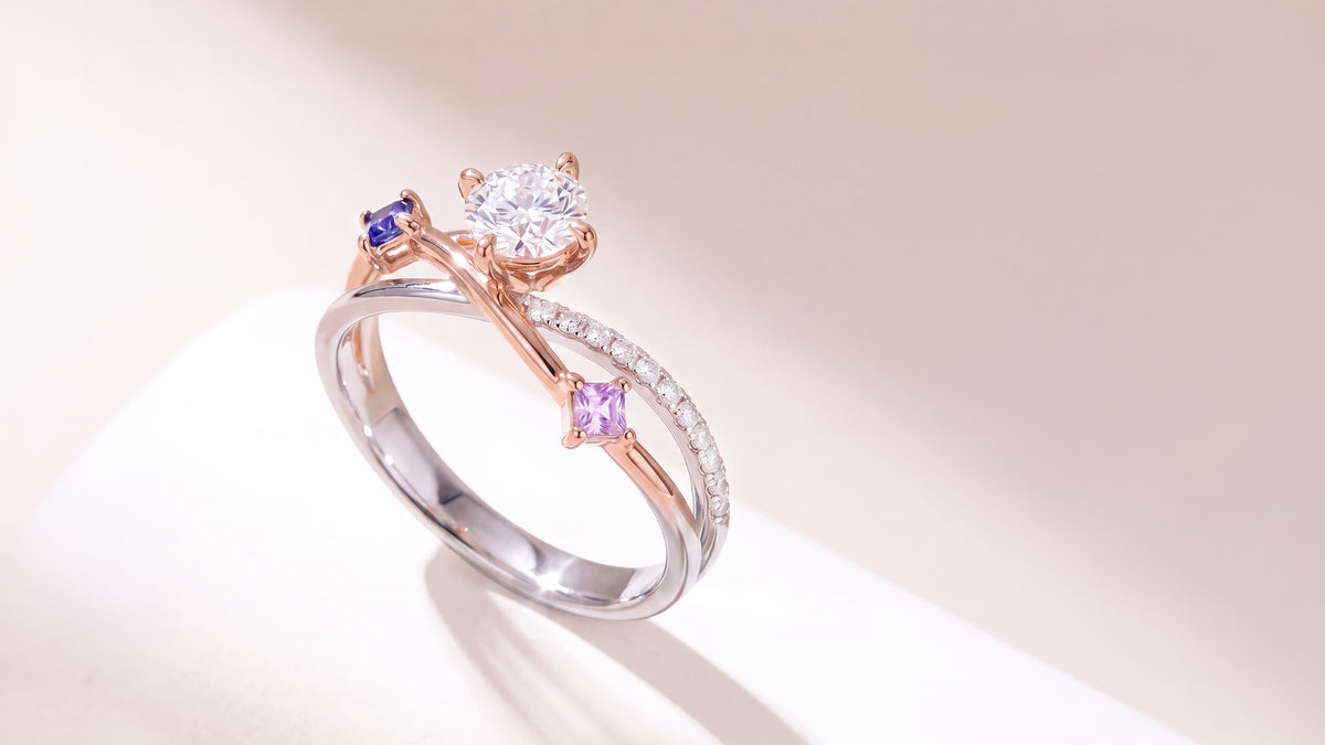 A Palette of Devotion: The Custom Two-Tone Diamond and Sapphire Bypass Engagement Ring