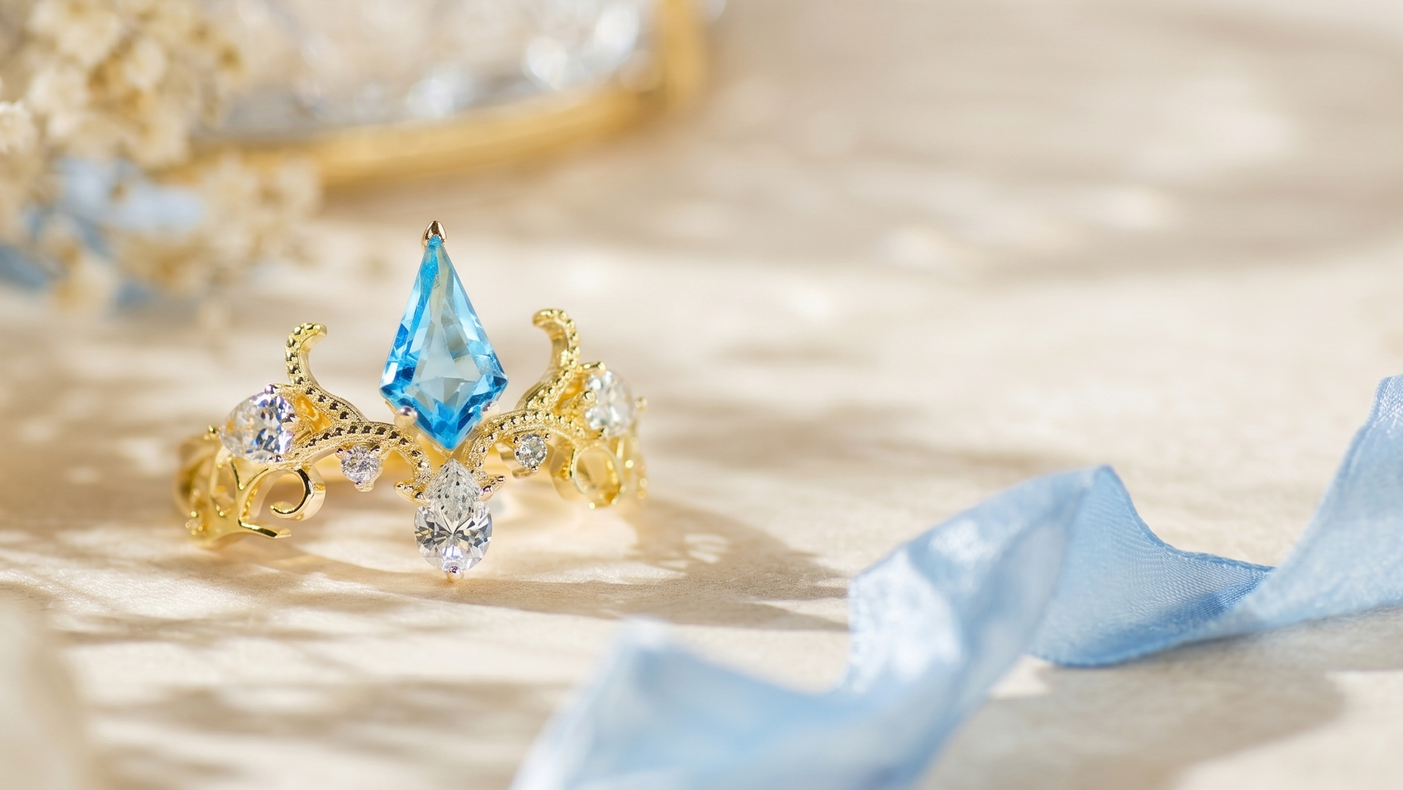 The Althea Ring: A Custom Kite-Cut Blue Topaz & 18K Yellow Gold Masterpiece