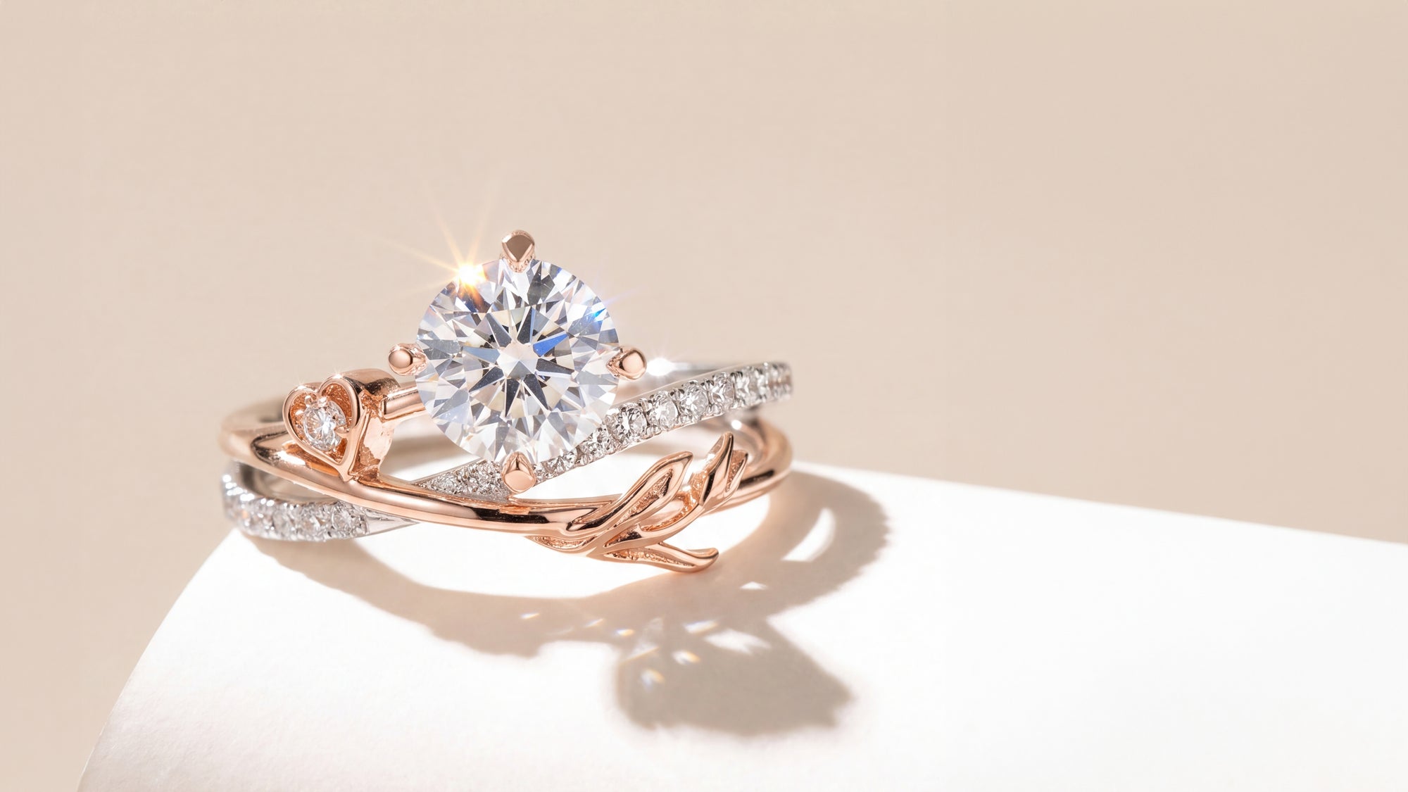 The Custom "Romantic Flora" Commission: A 1ct Two-Tone Bypass Engagement Ring with Heart and Tulip Motifs