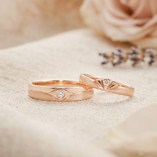 18 carat Rose gold Signature "Aegea" wedding band set