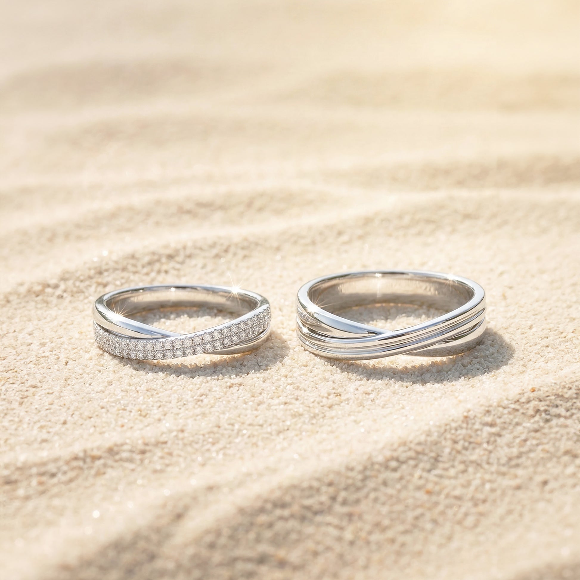 18 carat white gold Signature "Alier" wedding band set