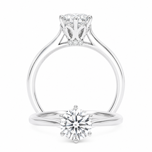 Cupid Jewellery® "Affinity" Engagement Ring | Round Brilliant Diamond, 6-Prong Crown Setting with Hidden Pave Bridge