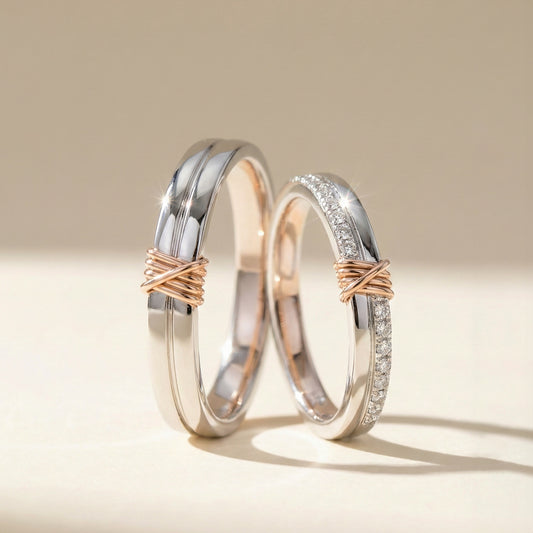 18 carat rose-gold w/ white gold Signature "Fated" wedding band