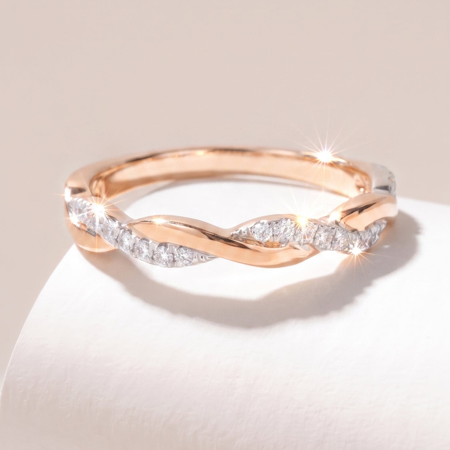 18k rose/white gold interwined diamond ring