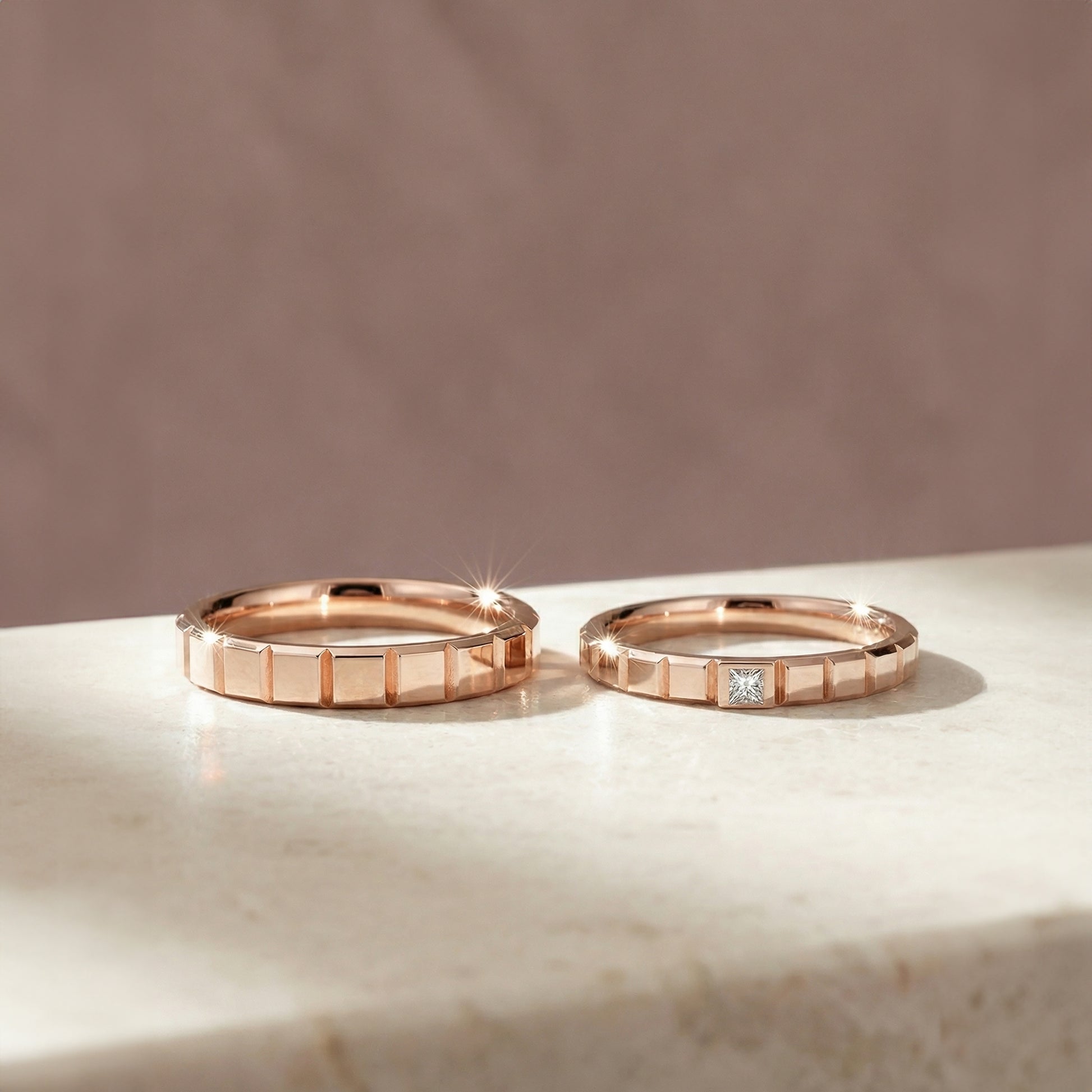 18 carat Rose gold Signature "Mosaic" wedding band set