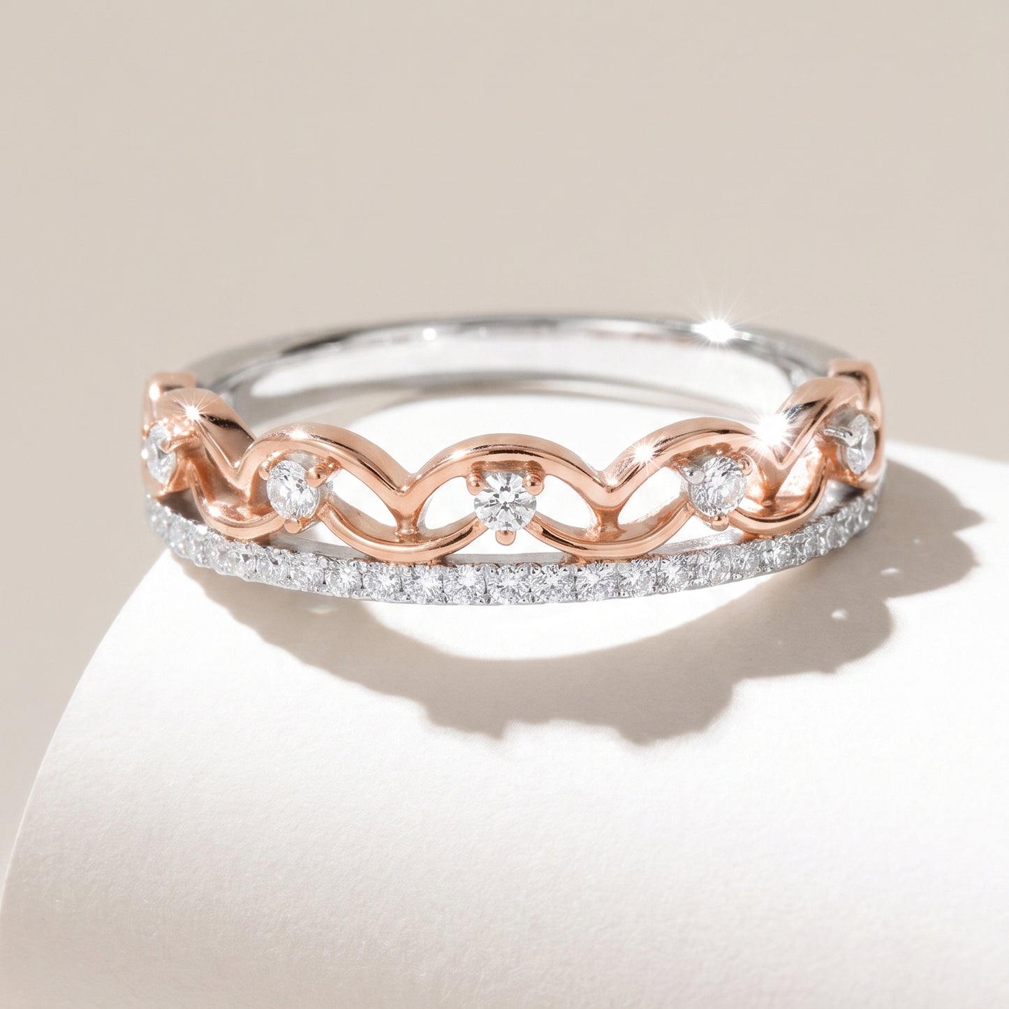 18 carat rose-gold Queen crown diamond ring
