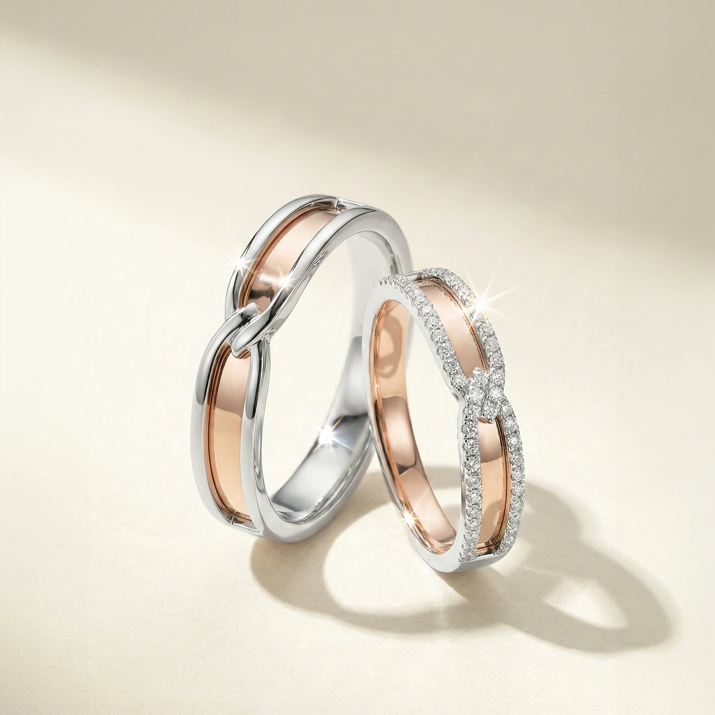 18 carat rose-gold w/ white gold Signature "Relier" wedding band
