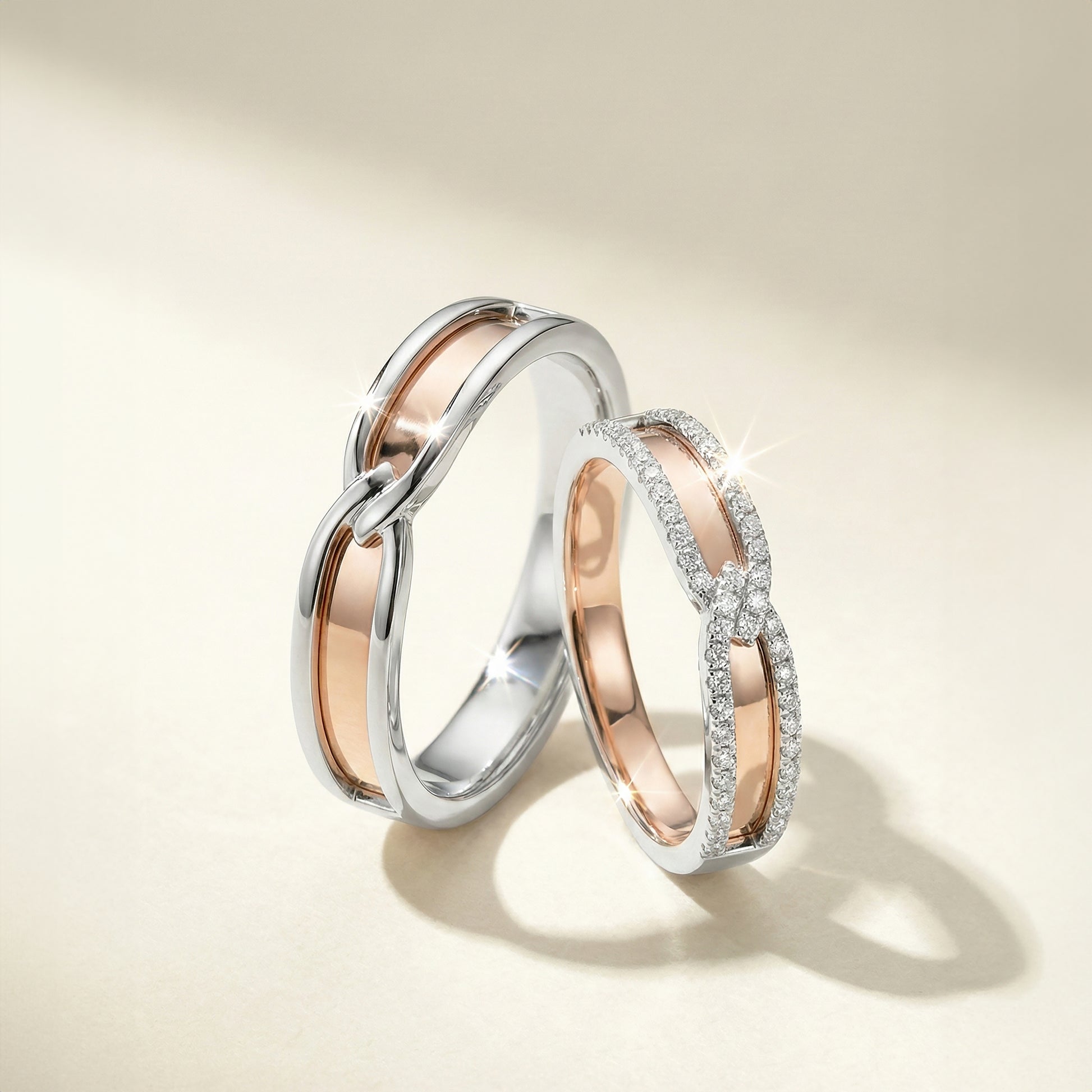 18 carat rose-gold w/ white gold Signature "Relier" wedding band