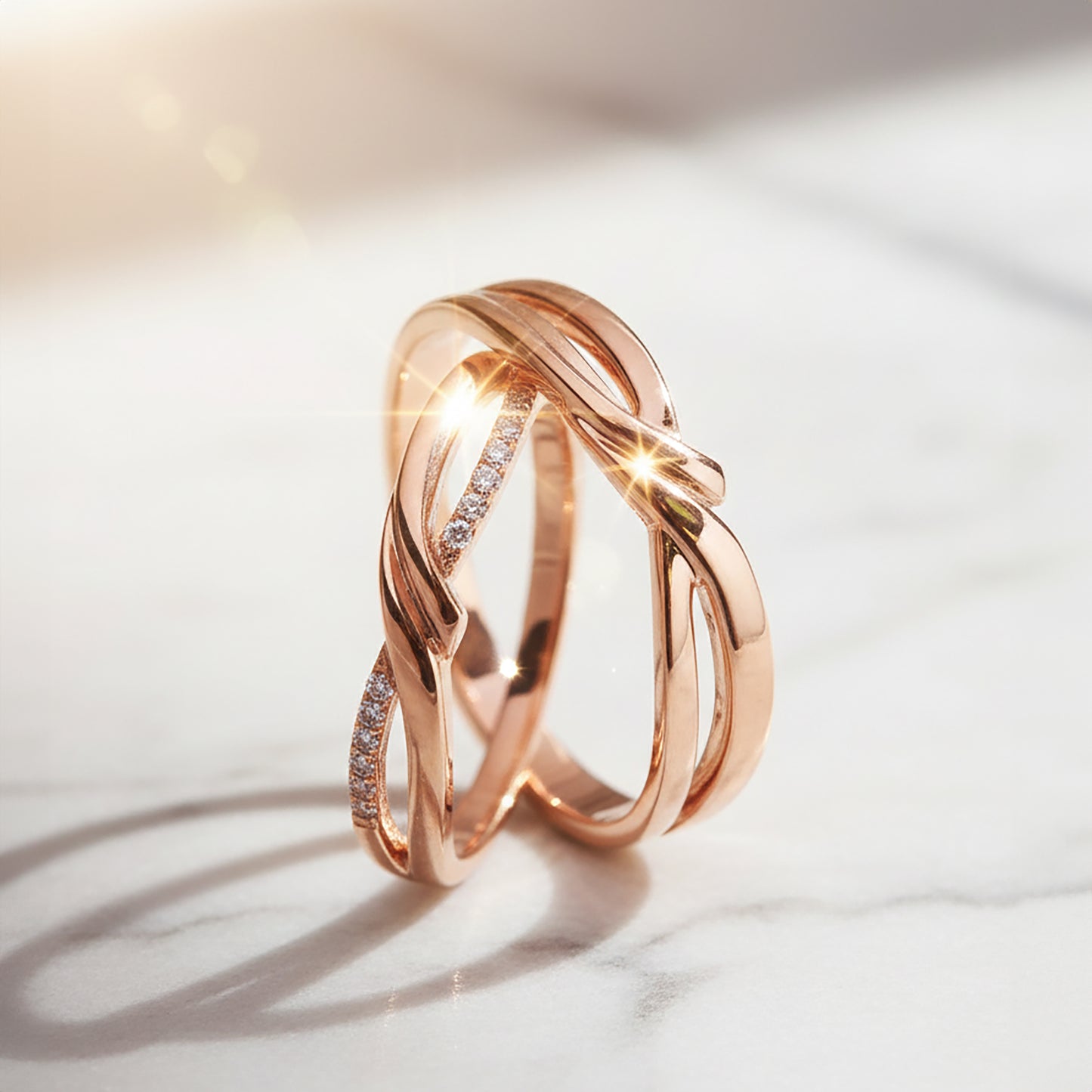 18 carat Rose gold Signature "Romance" wedding band set - Cupid Jewellery