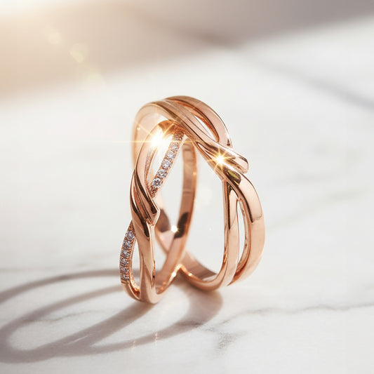 18 carat Rose gold Signature "Romance" wedding band set - Cupid Jewellery