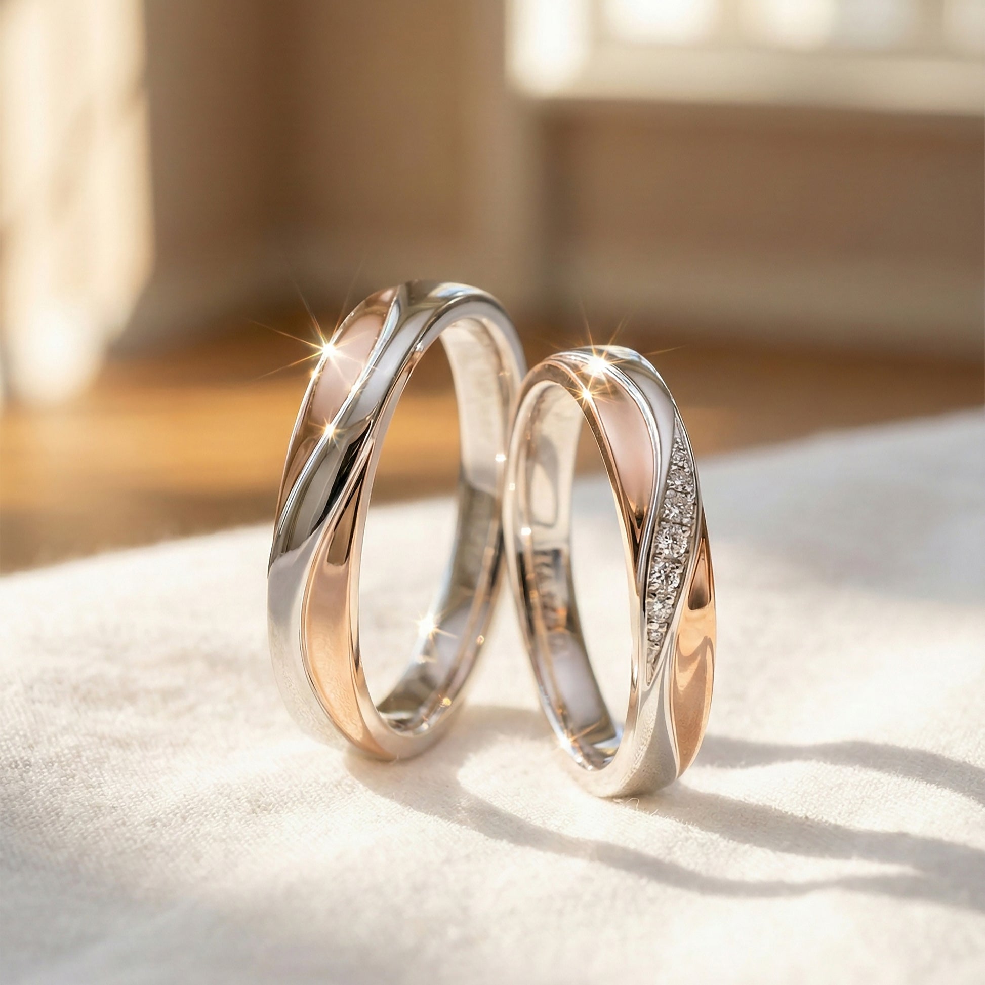 Cupid Jewellery "Sheen" Two-Tone Wedding Band Set