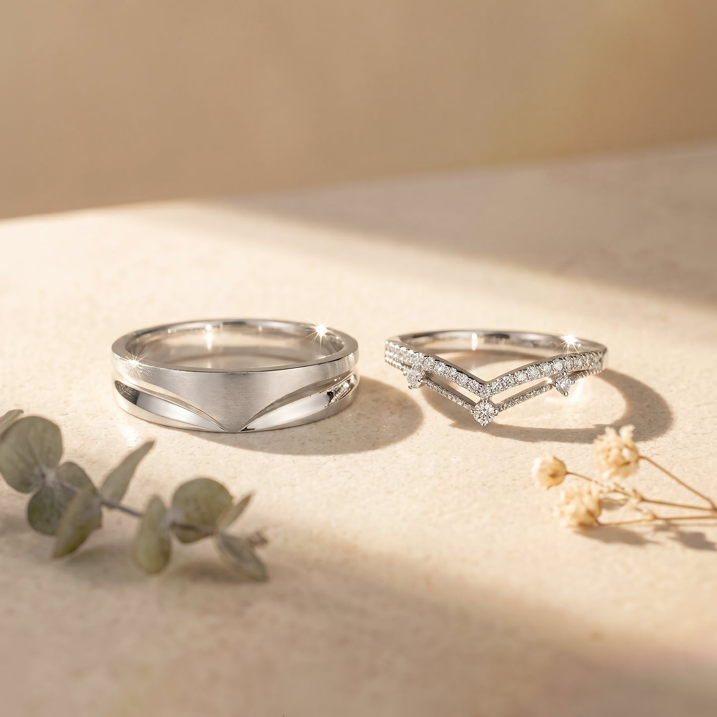 Cupid Jewellery "Tiare" Matching Wedding Band Set