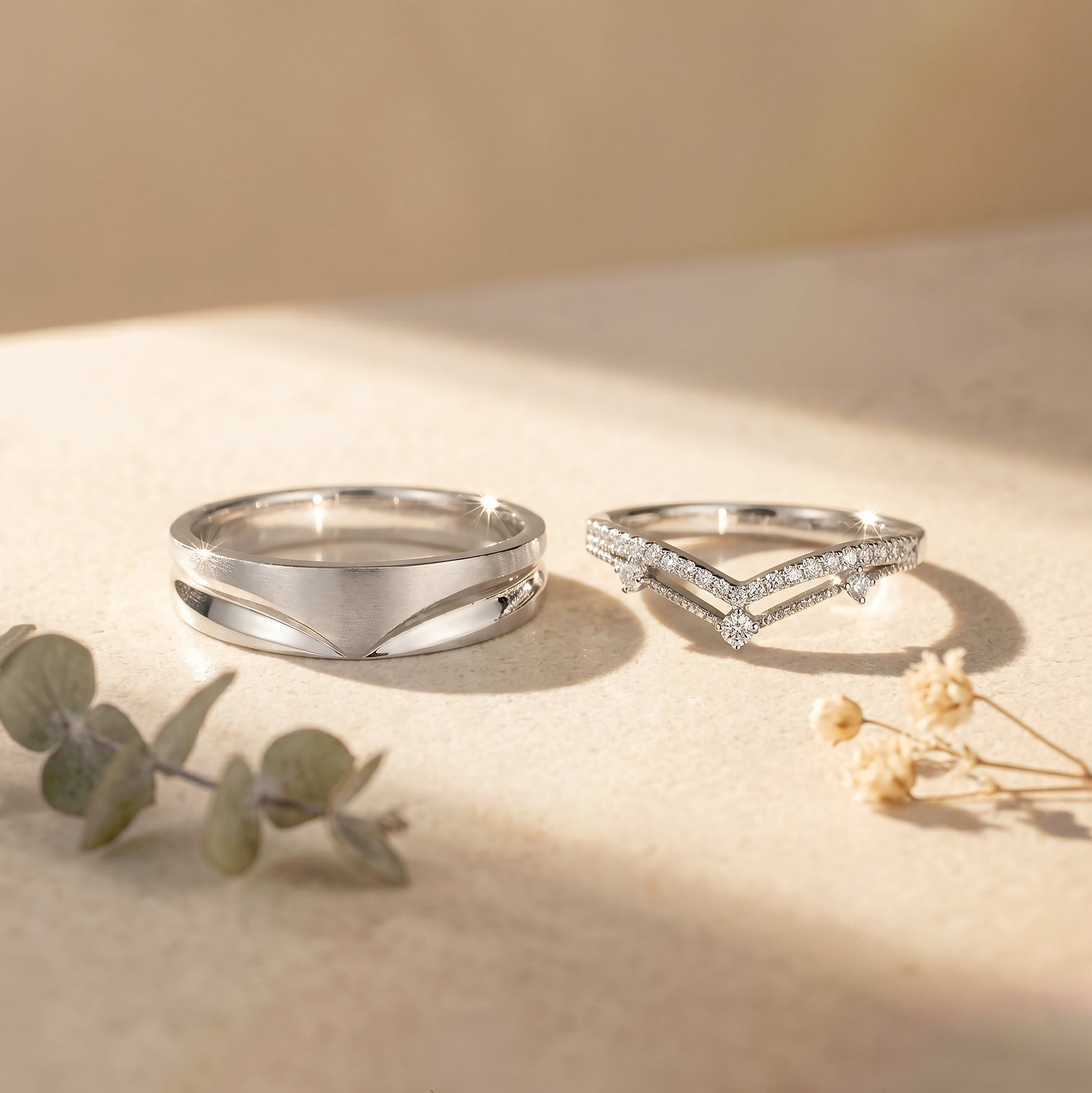 Cupid Jewellery "Tiare" Matching Wedding Band Set