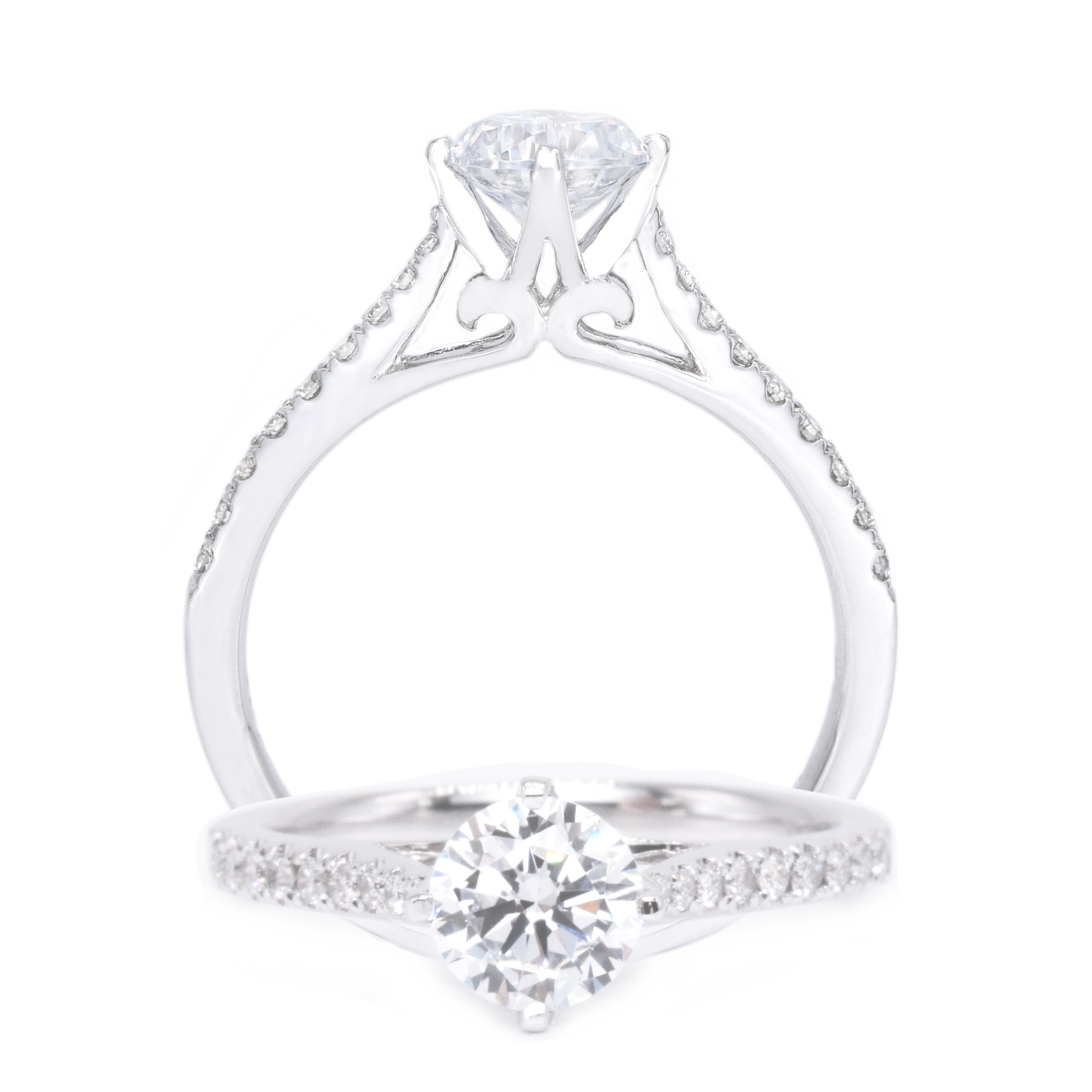 18 carat white-gold Signature decorous side diamonds ring setting (setting only)