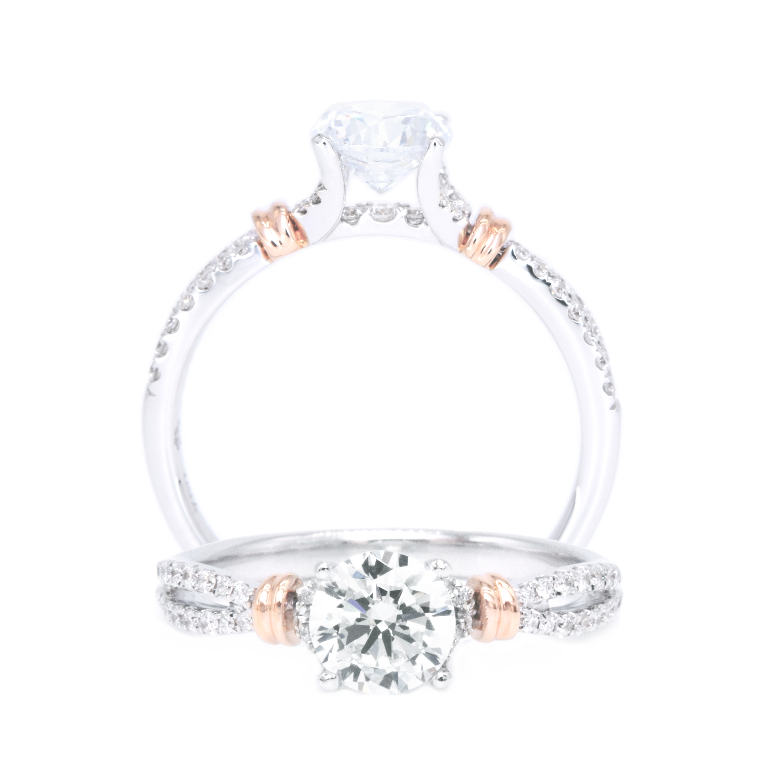 18 carat white w/rose gold Signature Ribbon diamonds ring setting (setting only)