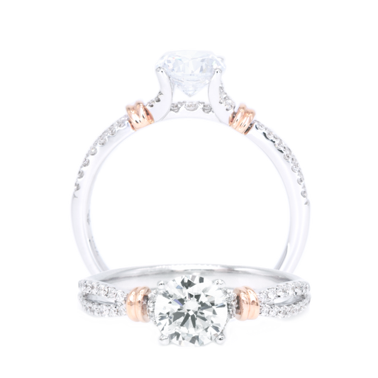 18 carat white w/rose gold Signature Ribbon diamonds ring setting (setting only)