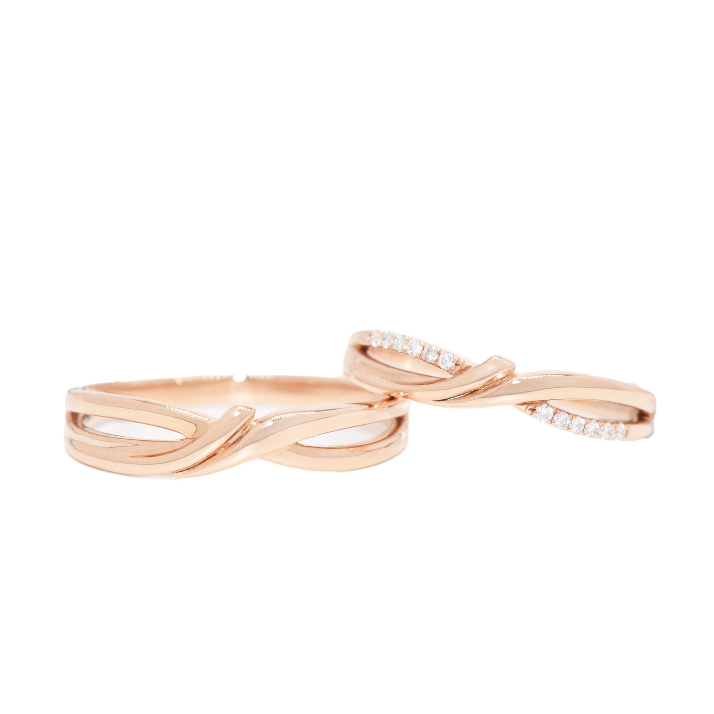 18 carat Rose gold Signature "Romance" wedding band set